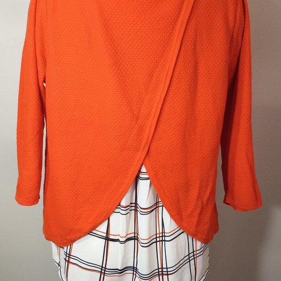 YTUIKEKY orange blouse L 3/4 sleeve open cross back women's top - Picture 3 of 5